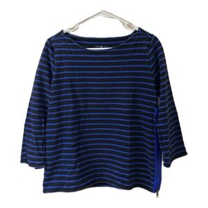 Vintage Gap Blue & Black Striped Zip Top | Y2K 2000s Fitted 3/4 Sleeve